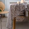 Bohemian Style Beige Tassel Tablecloth, American Pastoral Ins Hollow Crochet Rectangular Woven Table Mat, Geometric Pattern