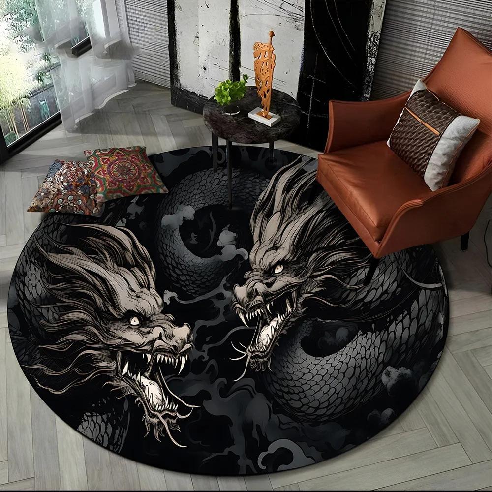 New Loong Chinese Style Dreamy Dragon Cartoon Round Carpet Rug for Bedroom Living Room Sofa Decoration Pet Decor Floor Mat
