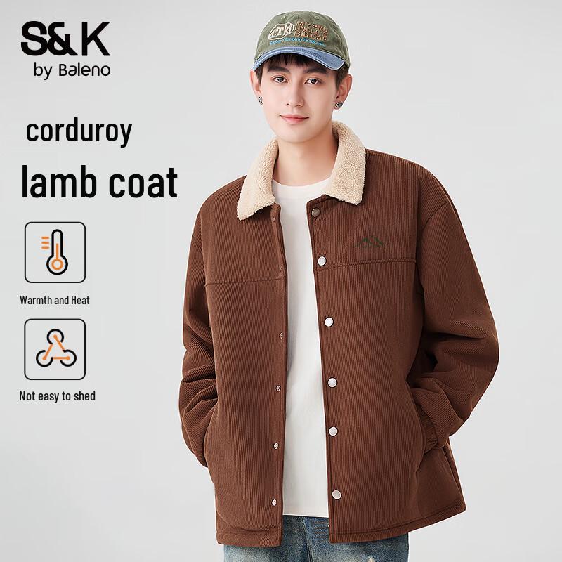 Baleno Men's Loose Fit Heavyweight Lamb Wool Lined Corduroy Jacket