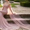 Detachable Off Shoulder Ruffle Tulle Long Train Arm Sleeves Maxi Floating Sheer Bridal Cuffs For Strapless Mermaid Wedding Gown Photoshoot