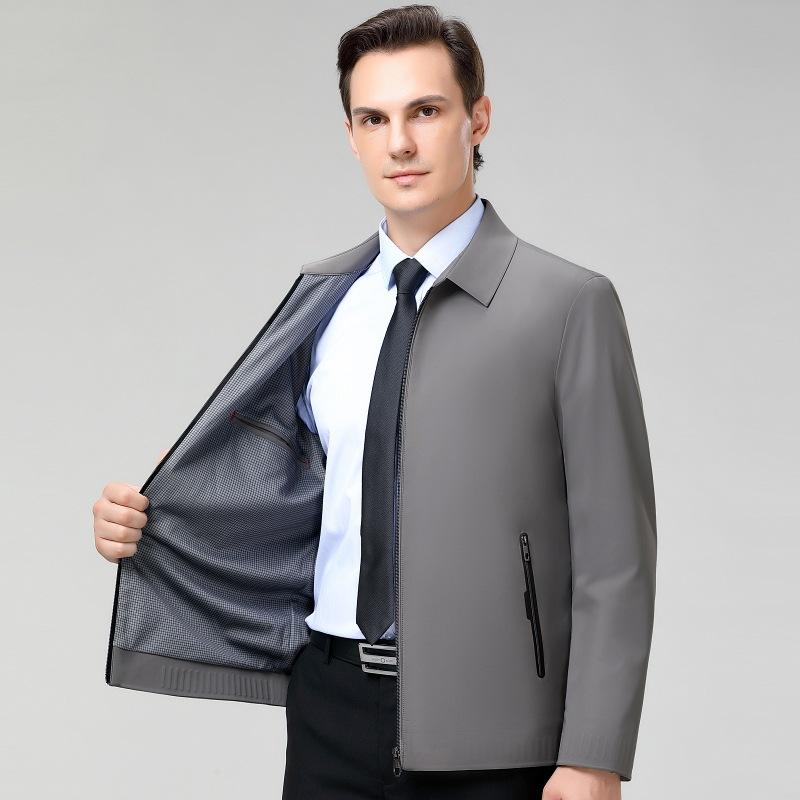 Autumn New Men's Stand-up Collar Milk Silk Jacket Men's Business Casual Jacket High-end Jacket Dad Wear