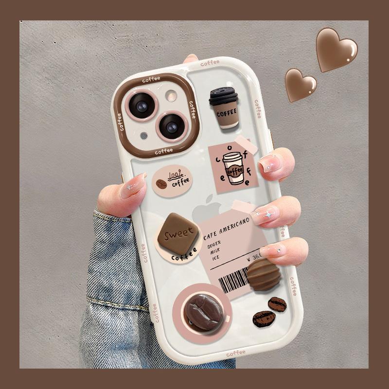 Applicable To Apple 14 Mobile Phone Case for Women IPhone 13pro Coffee Bean Three-dimensional Doll 15 Transparent Silicone Xr