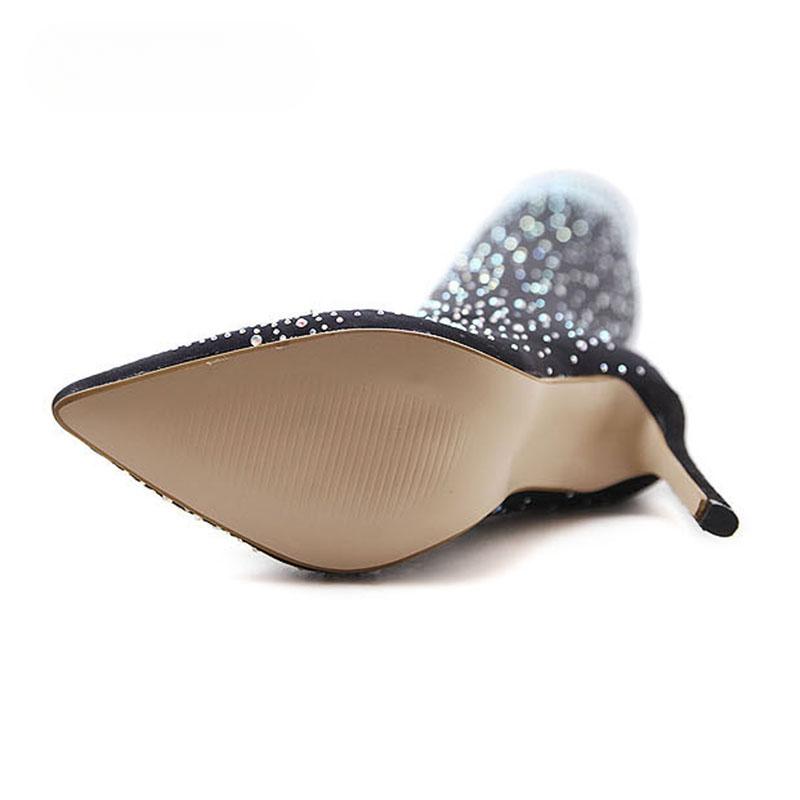 Bottes Hautes Sexy Chaussettes Montantes Bout Pointu Strass Cristal Tissu Extensible Chaussures pour Pole Dance Femmes