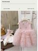 2025 Winter Red Velvet Mesh Princess Dress for Toddlers with Bowknot