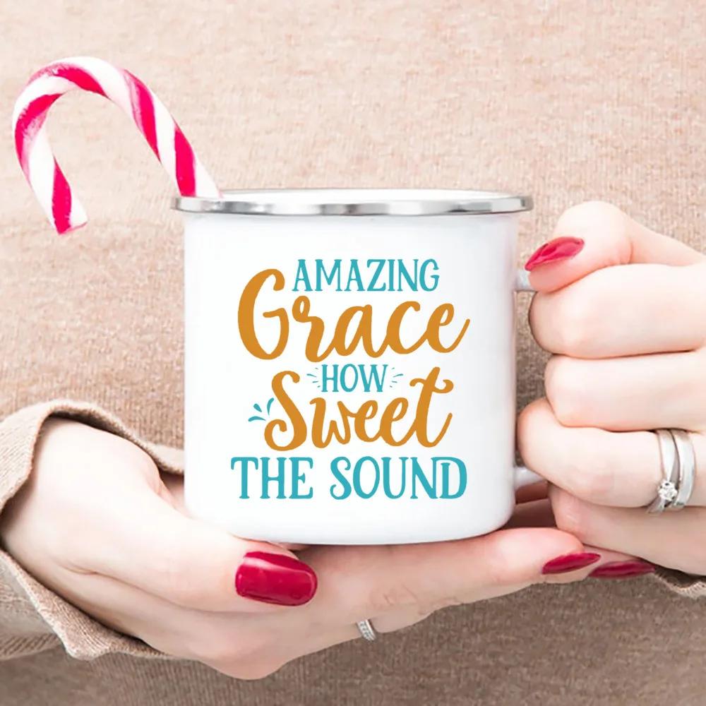 Christian Faith Enamel Coffee Tea Mugs Religious Quotes Trendy Christian Gift for Believer Camping Mug Religious Faith Gifts