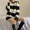 Hohl Gestreiften Gothic Pullover Frauen Stricken Pullover Schwarz Weiß Lose Jumper Pull Weibliche Lange Hülse O-ansatz Neue Mode Frühjahr Herbst