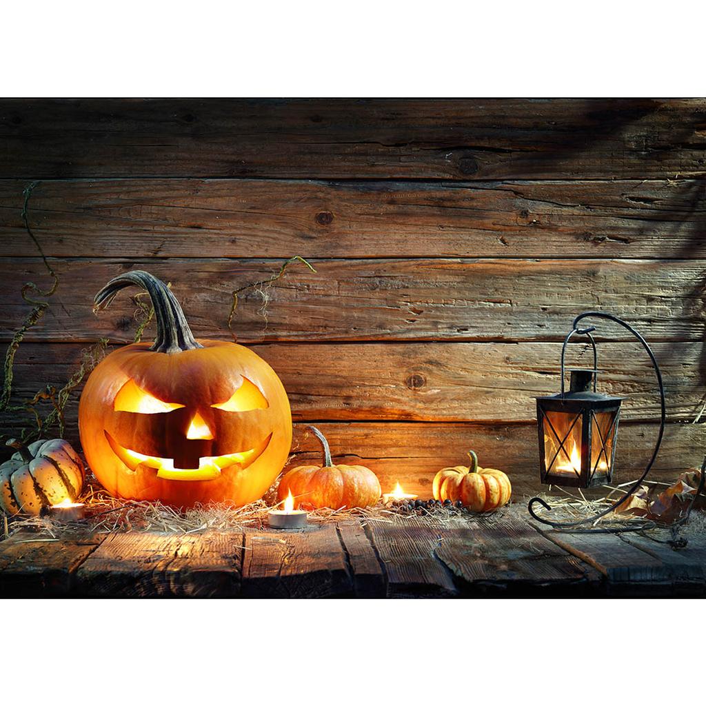 Wooden Board Photography Background Halloween Pumpkin Lamp Vinyl Photocall Backdrop for Children Baby Photobooth Photo Studio