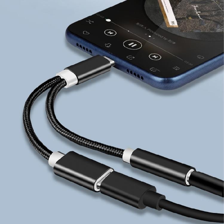 Adaptador de Fone de Ouvido e Carregamento USB C Tipo C para Adaptador de Fone de Ouvido e Carregador 3,5mm Dongle de Carregamento Rápido Cabo 132mm