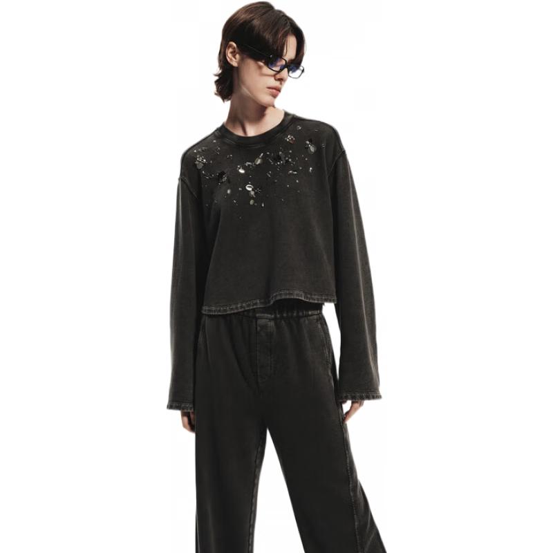 

MO&Co. Украшенная укороченная хлопковая толстовка с эффектом стирки L 170