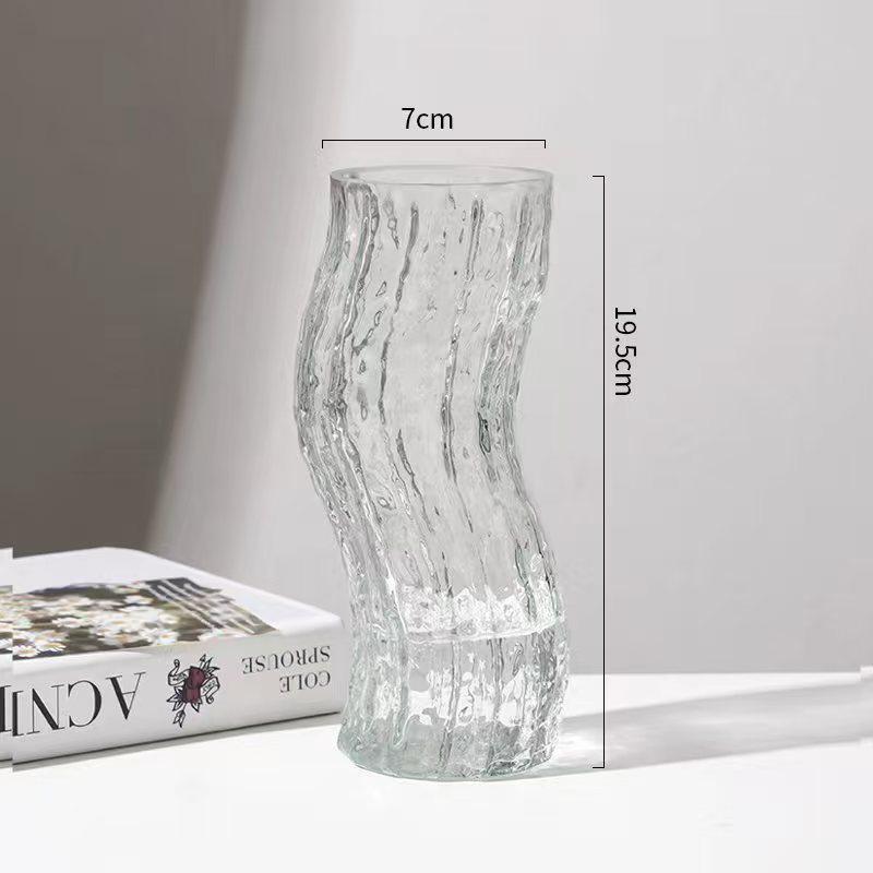 Nordic Light Luxury Crystal White Glass Vase with Wooden Holder for Fresh Flowers - Living Room Decor