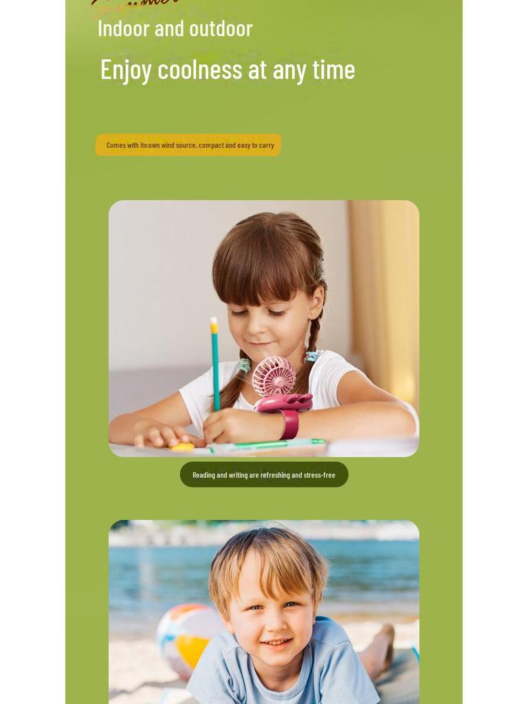 Kids' Cartoon USB Rechargeable Handheld Mini Fan - Cute, Portable Gift for Students