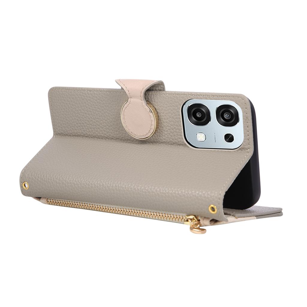 Pro Oppo A6 Pro 5G Pouzdro Peněženka na zip Barevné spojování TPU PU kůže Sklopný kryt telefonu s popruhem