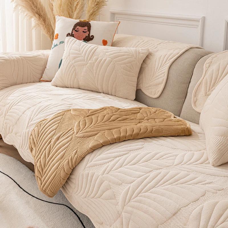 

Плюшевая подушка для дивана с рисунком листьев, однотонная противоскользящая зимняя ткань для дивана, полотенце с волнистыми краями, чехол для дивана с ромбовидным рисунком 70x70cm 1pcs