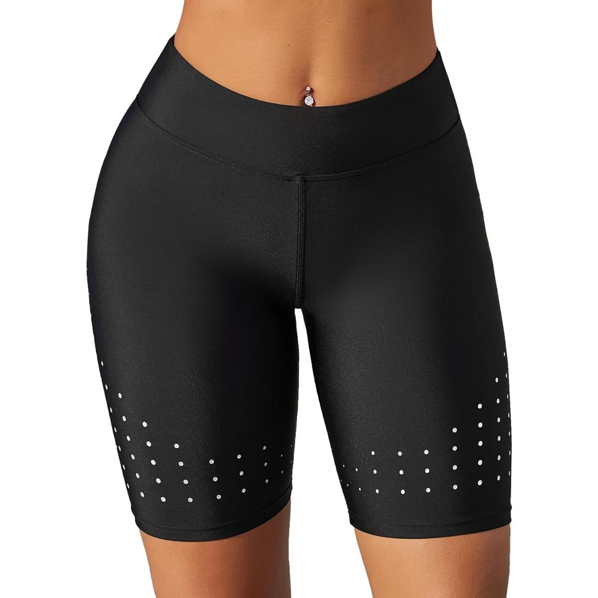 

Женские шорты для плавания Charmleaks с высокой талией и принтом в горошек, быстросохнущие шорты с защитой UPF50+ и подкладкой M жёлтый/чёрный