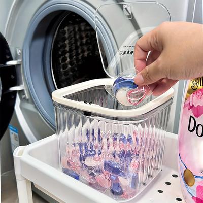 Recipient pentru capsule de rufe, Recipient pentru detergent de rufe de 100 oz cu cupă, Borcan cu sigiliu și capac pop-up
