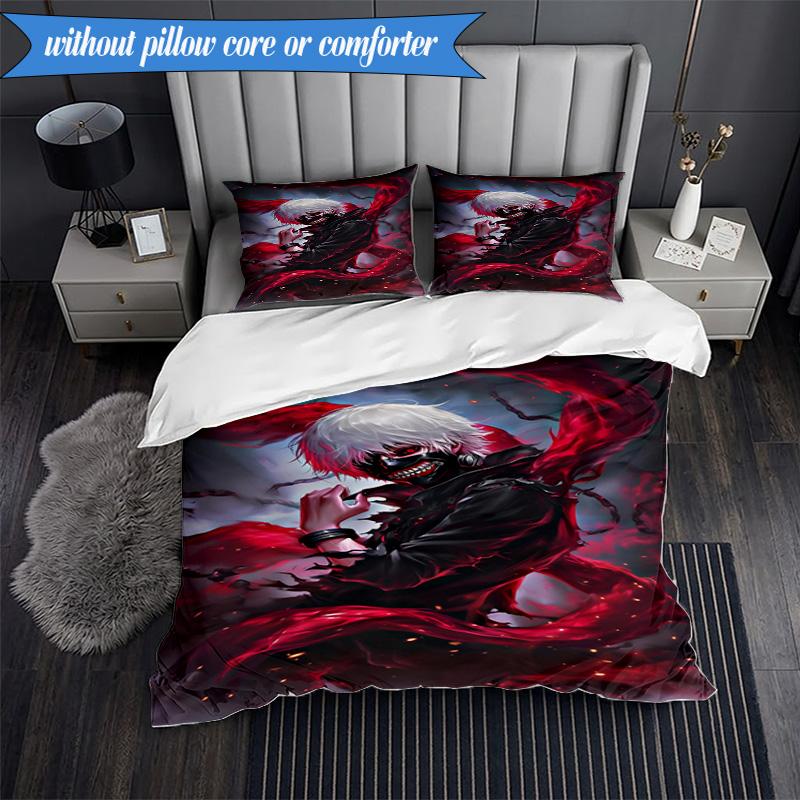 3PCS Tokyo Ghoul Masked Mystery Bedding Set 2D Printing (Includes 1 Duvet Cover + 2 Pillowcases Coreless), Bedroom decor,Fan gift