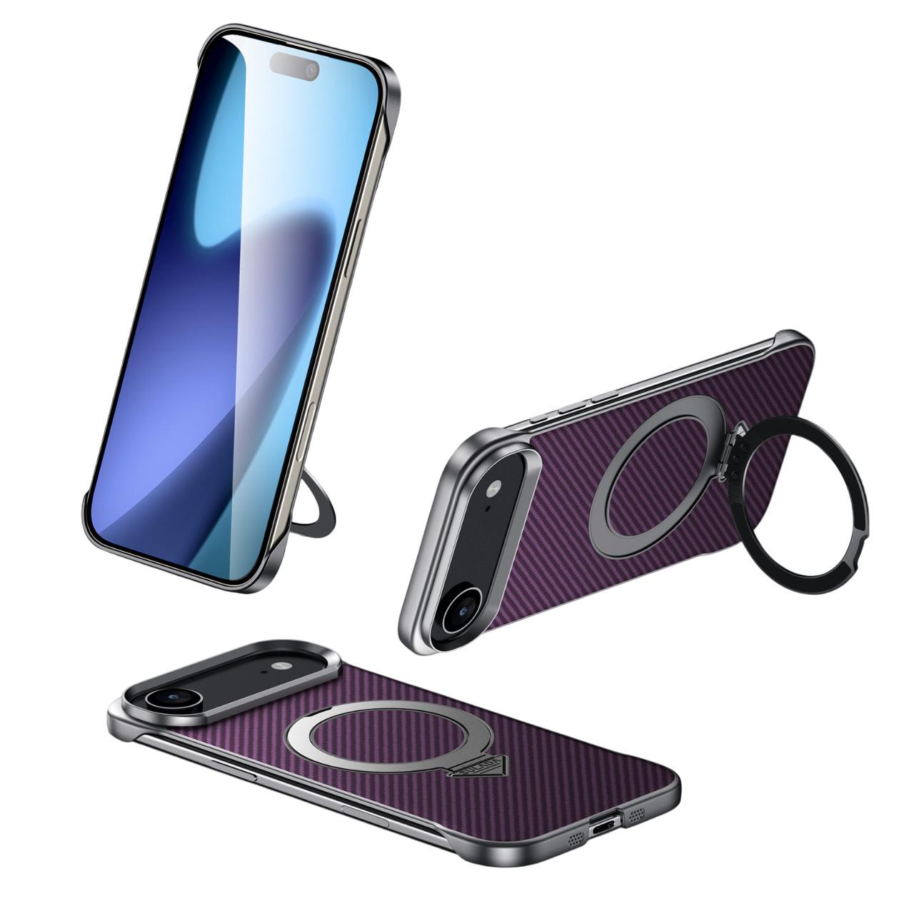 

SULADA For iPhone Air Case Compatible with MagSafe Kickstand PU + PC Phone Cover Carbon Fiber Texture D