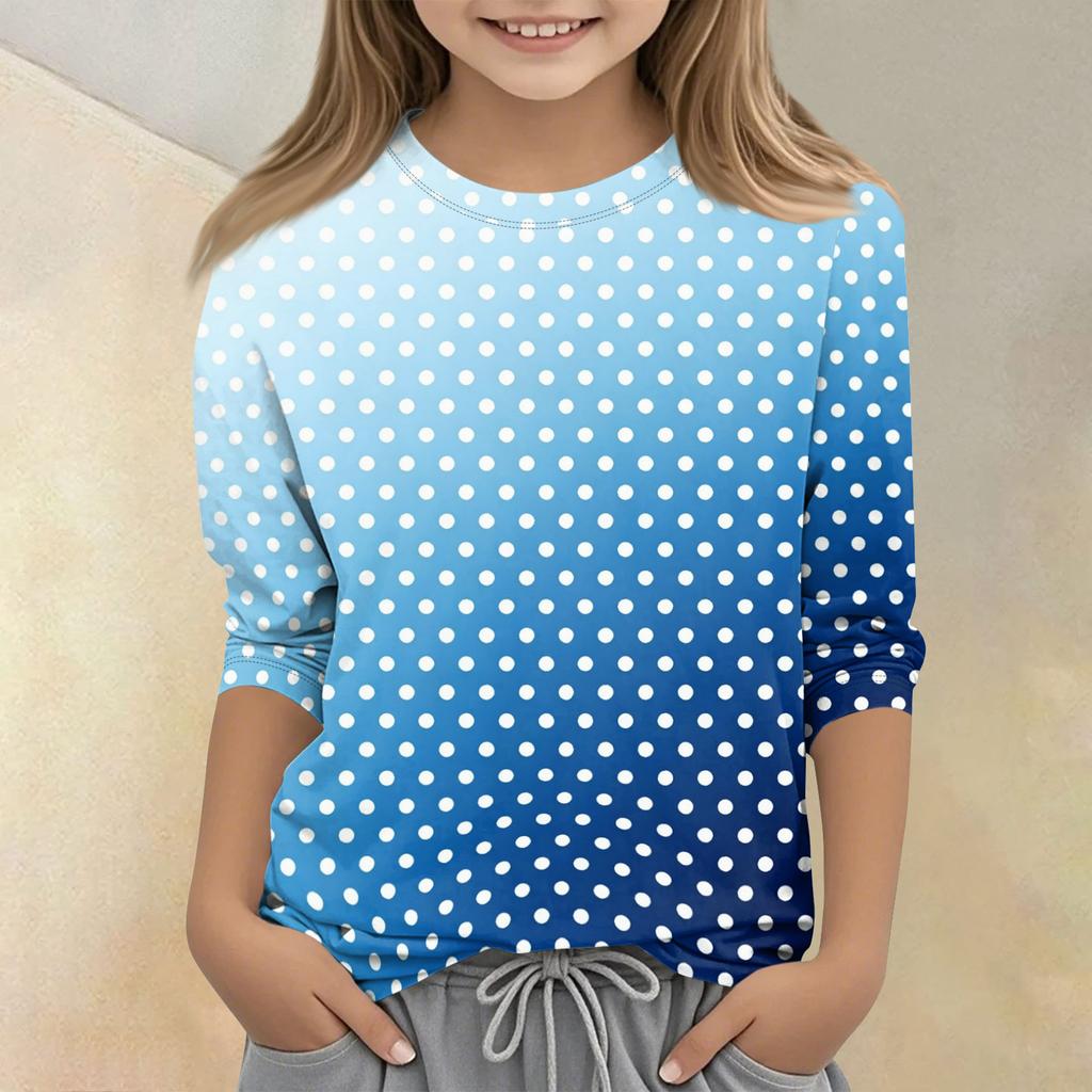 Kids Polka Dot Print Crew Neck Three Quarter Sleeve Casual T Shirt Comfortable Fit Soft Fabric Durable Stitching Suitable for Daily Wear