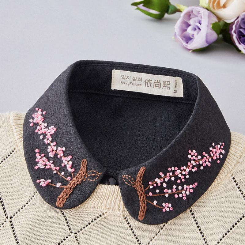 Elegant Embroidery Fake Collar Shirt Women Blouse White Half Shirt False Collars Woman Detachable Removable Faux Col Tie