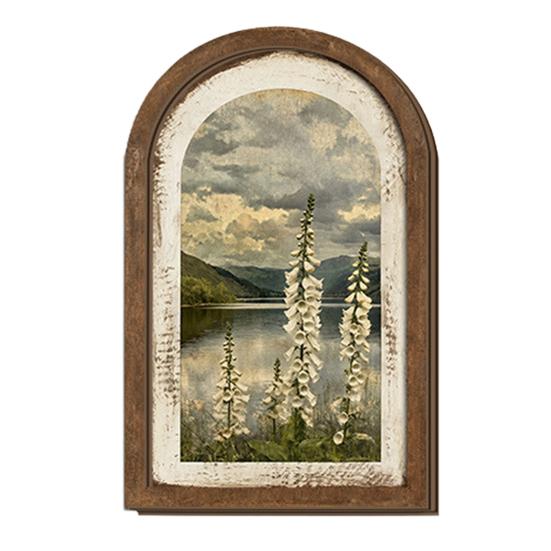 Vintage Framed Wall Art, Curved Wooden Floral Wall Art, Arched Wood Framed Wall Art, Rustic French Country Style Paintings for Bedroom
