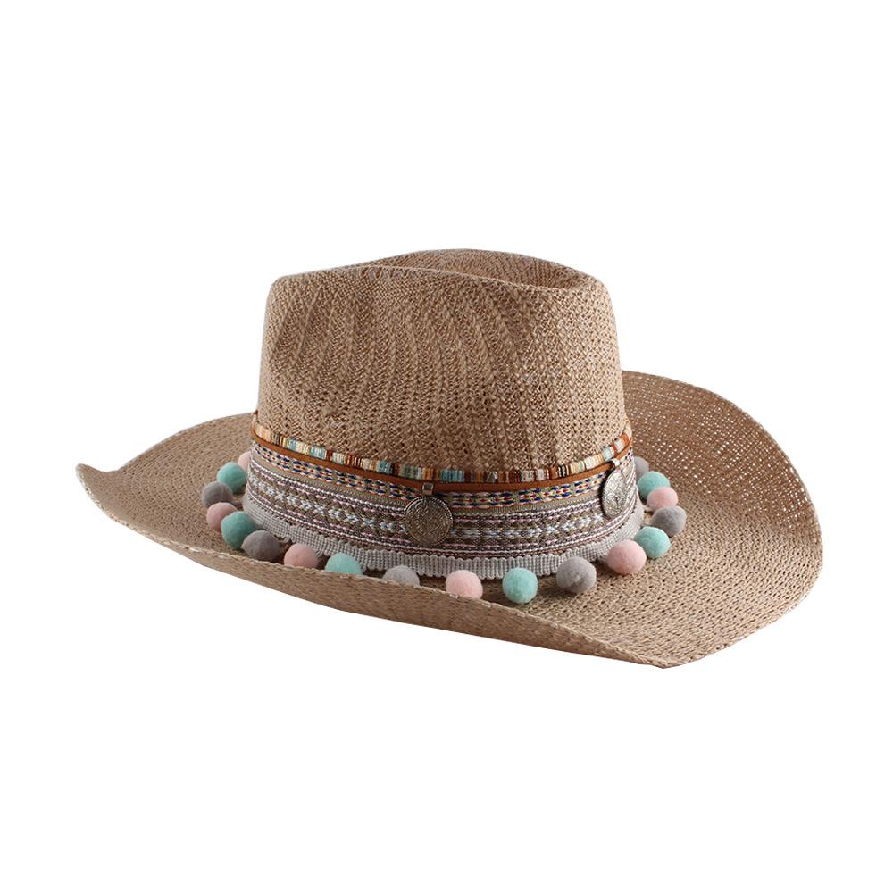 Hot-selling American Western Cowboy Hat Knitted Outdoor Sun Hat Ladies Sunscreen Hat Ethnic Eaves