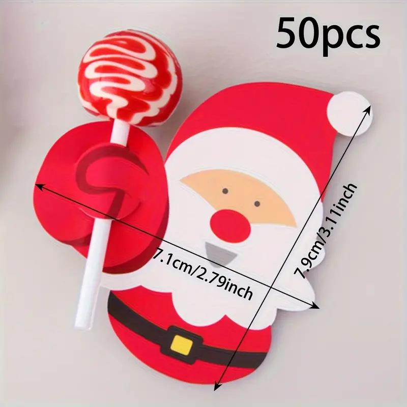50pcs Christmas Lollipop Paper Cards Cartoon Santa Claus Penguin Kids Candy Gifts Package Wrapping New Year Party Decoration