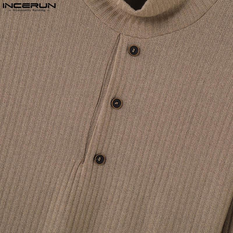 INCERUN Autumn Winter Men Turtleneck Long Sleeve Knitted Sweaters Casual Pullovers