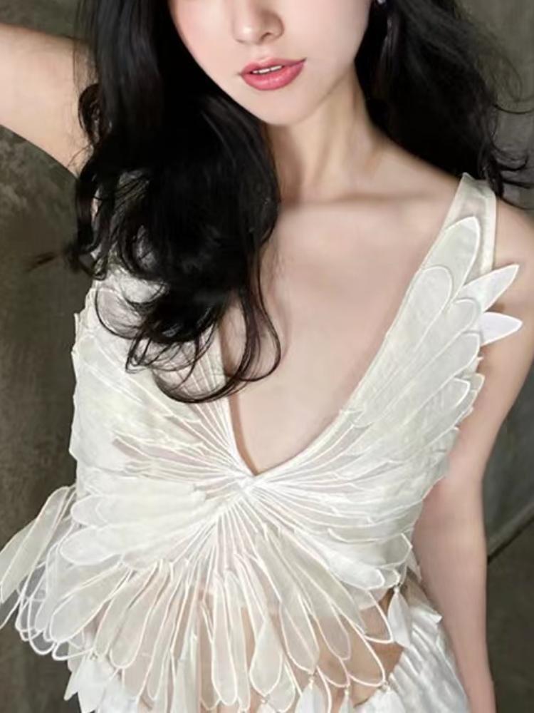 

Летний Белый Y2K Сексуальный Жилет Женский Кружевной Спинки Корейская Мода Вечерние Майки Женский Без Рукавов Сладкая Фея Дизайнерский Корсет 2023