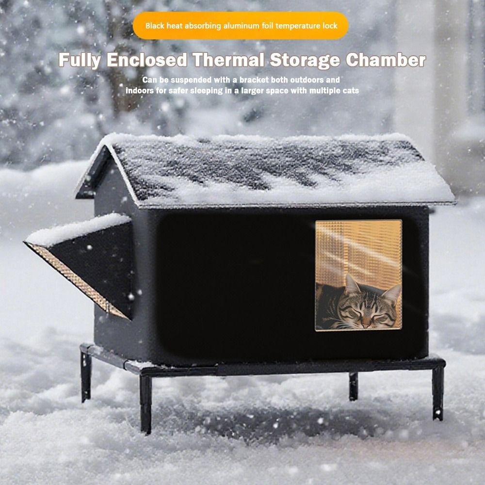 Keep Warm Outdoor Cat House Heat-Absorbing Long-lasting Temperature Lock Stray Cat Nest Waterproof Closed Kitty Shelter