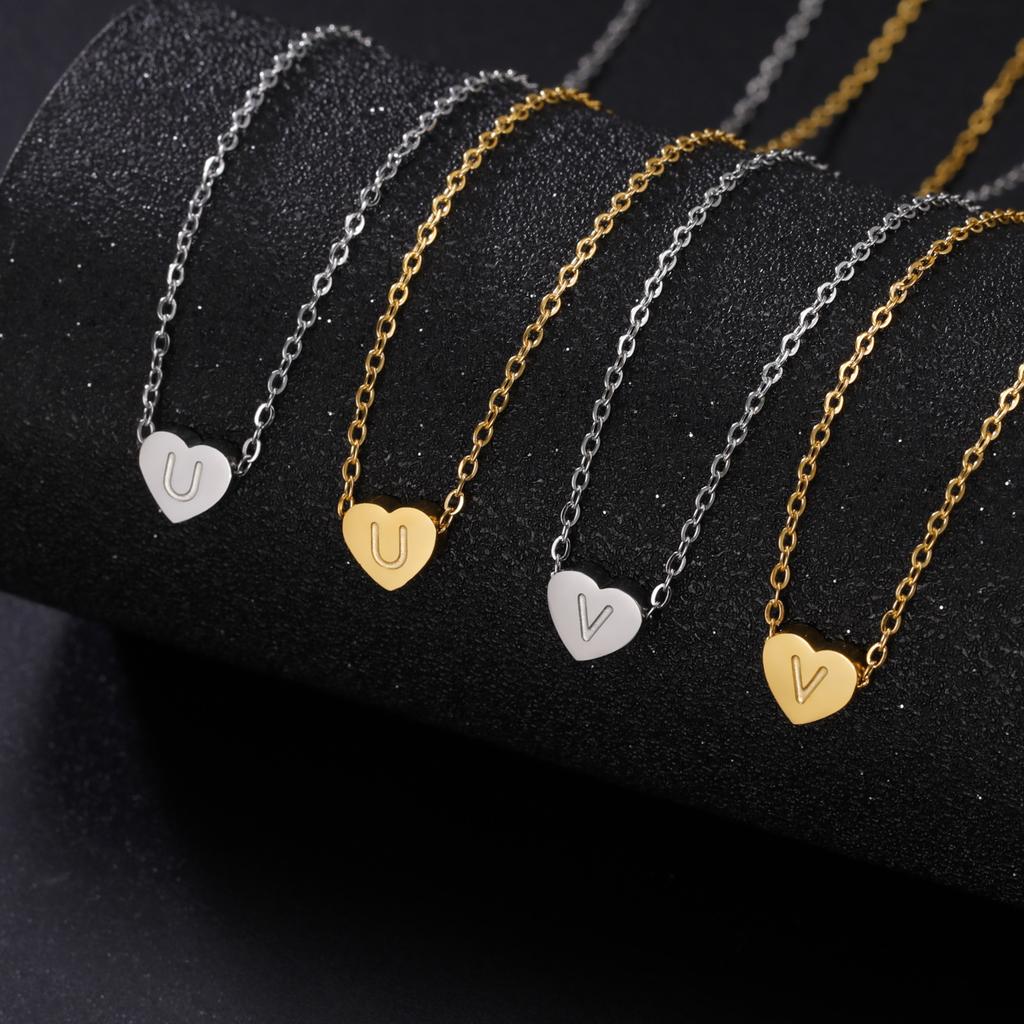 Cazador Mini Heart Initial Letter Pendant Necklaces for Women Stainless Steel A-Z Alphabet Choker Chain Jewelry Valentine Gift