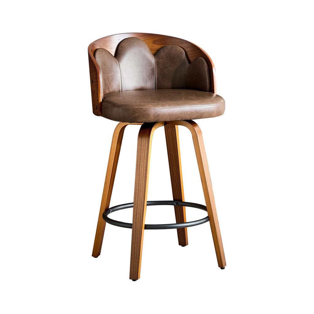 Set di 2 sgabelli da bar con schienale a forma di fiore, legno curvato, ecopelle PU, poggiapiedi in metallo, moderni