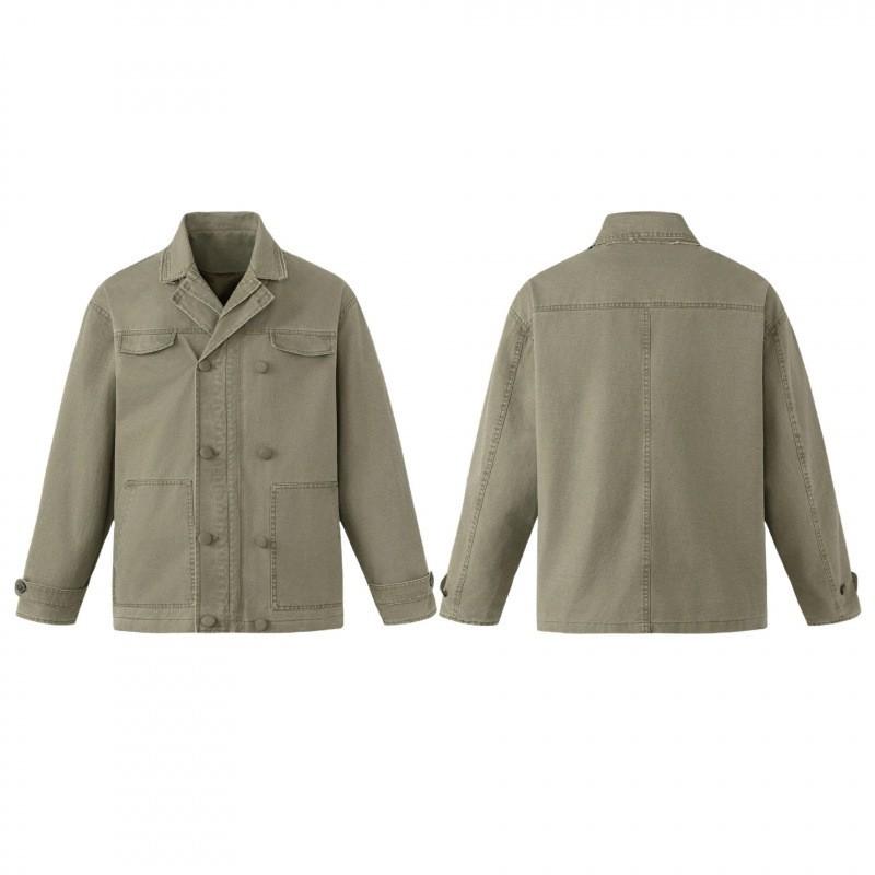 Unisex Vintage Streetwear Double-Breasted Workwear Jacket Cotton Blend Loose Fit Outerwear