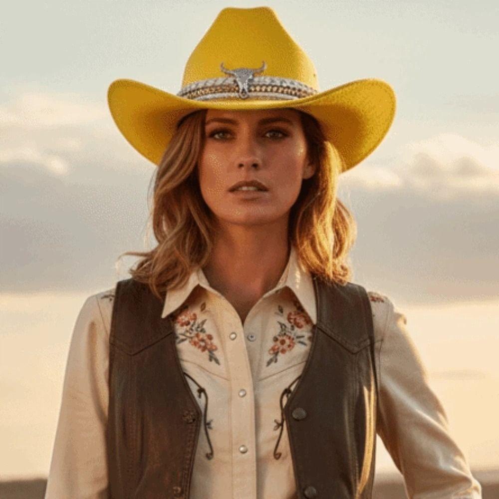 Atmungsaktive Western-Cowboy-Kappe Woll-Cowgirl-Visierkappe Modischer Sonnenschutz Ritterhut Damen