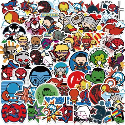 50 Sheets Q Version Avengers Waterproof Cartoon Stickers for Scrapbook Decoration, Self-Adhesive.