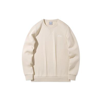 Li Ning Sports Fashion Series Logo Fleece Loose Round Neck Pullover Sweatshirt Men Sweatshirt Oyster-Gray AWDPD19-8
