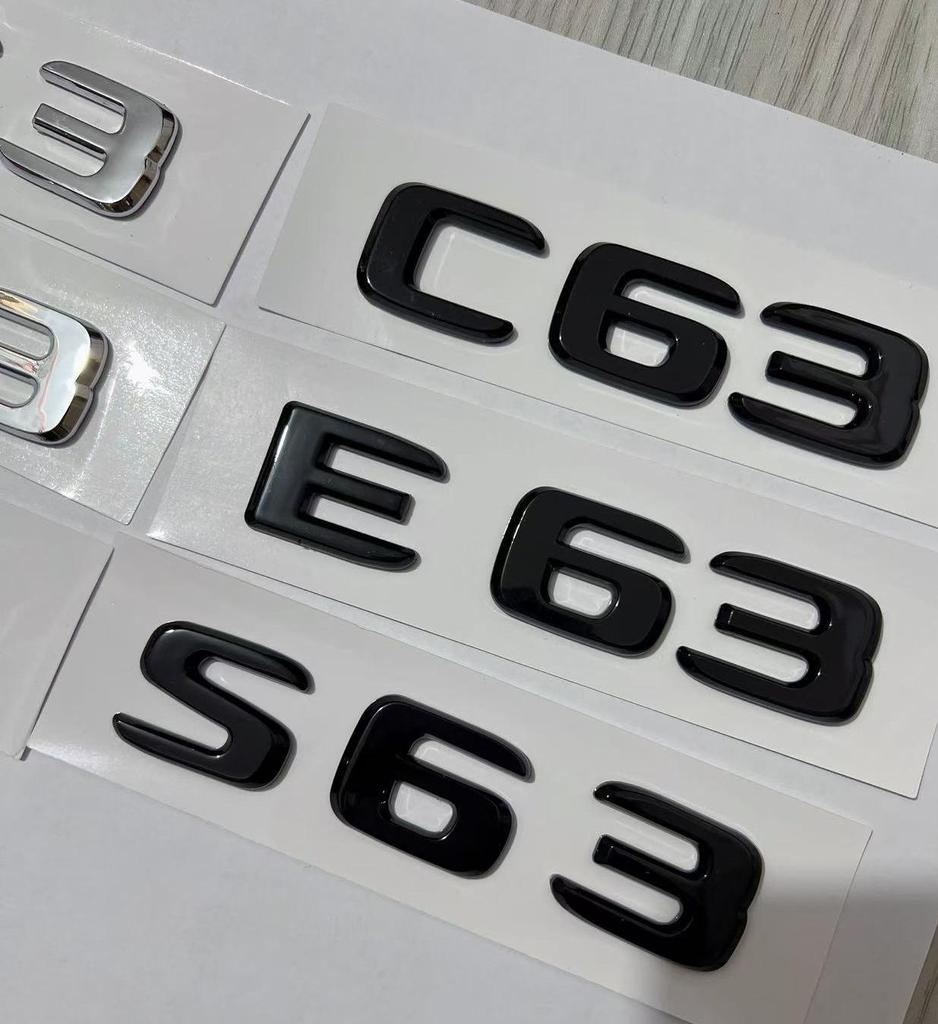 1X 3D ABS Chrome Black E63 C63 S63 flat Emblem Letters Sticker Car Trunk Badge For MB C E S class W212 W213 Accessories