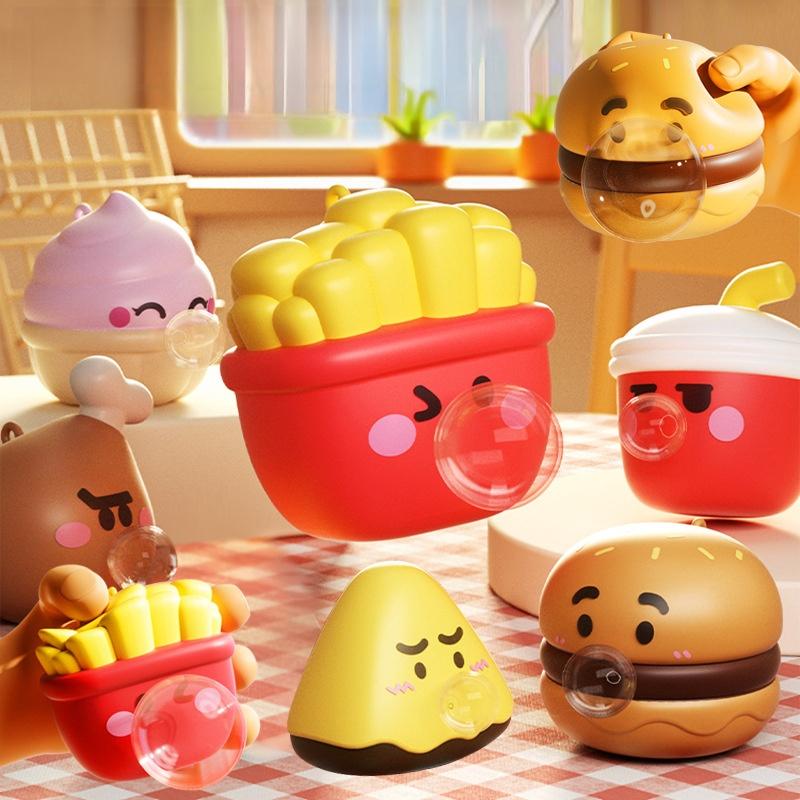Stress-Relieving Toys Cartoon Food Pop Bubble Squeeze Toys Relieve Anxiety Spit Bubbles Toy Gifts For Boy Girl Kids Adults