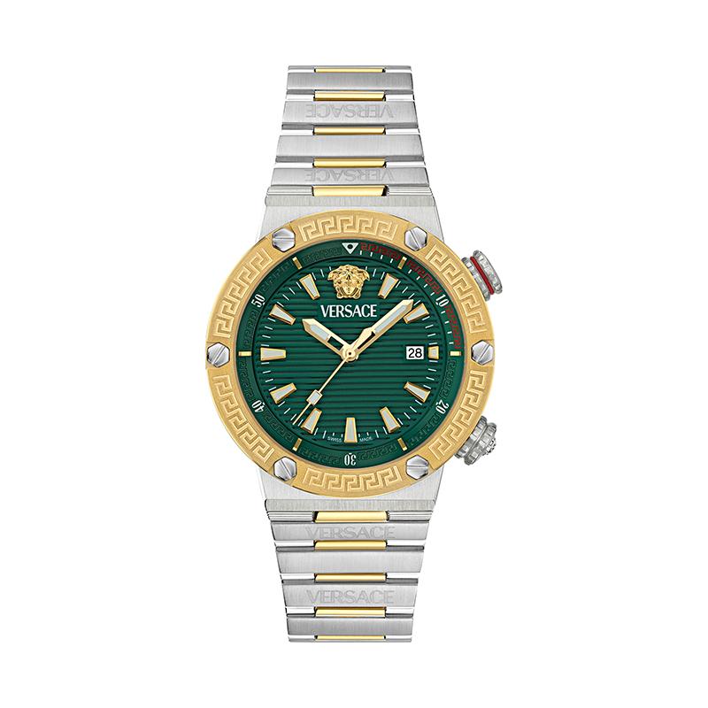 Versace Greca Logo Diver Recycled PU Strap Stainless Steel Men Watches Silver VE8G00124