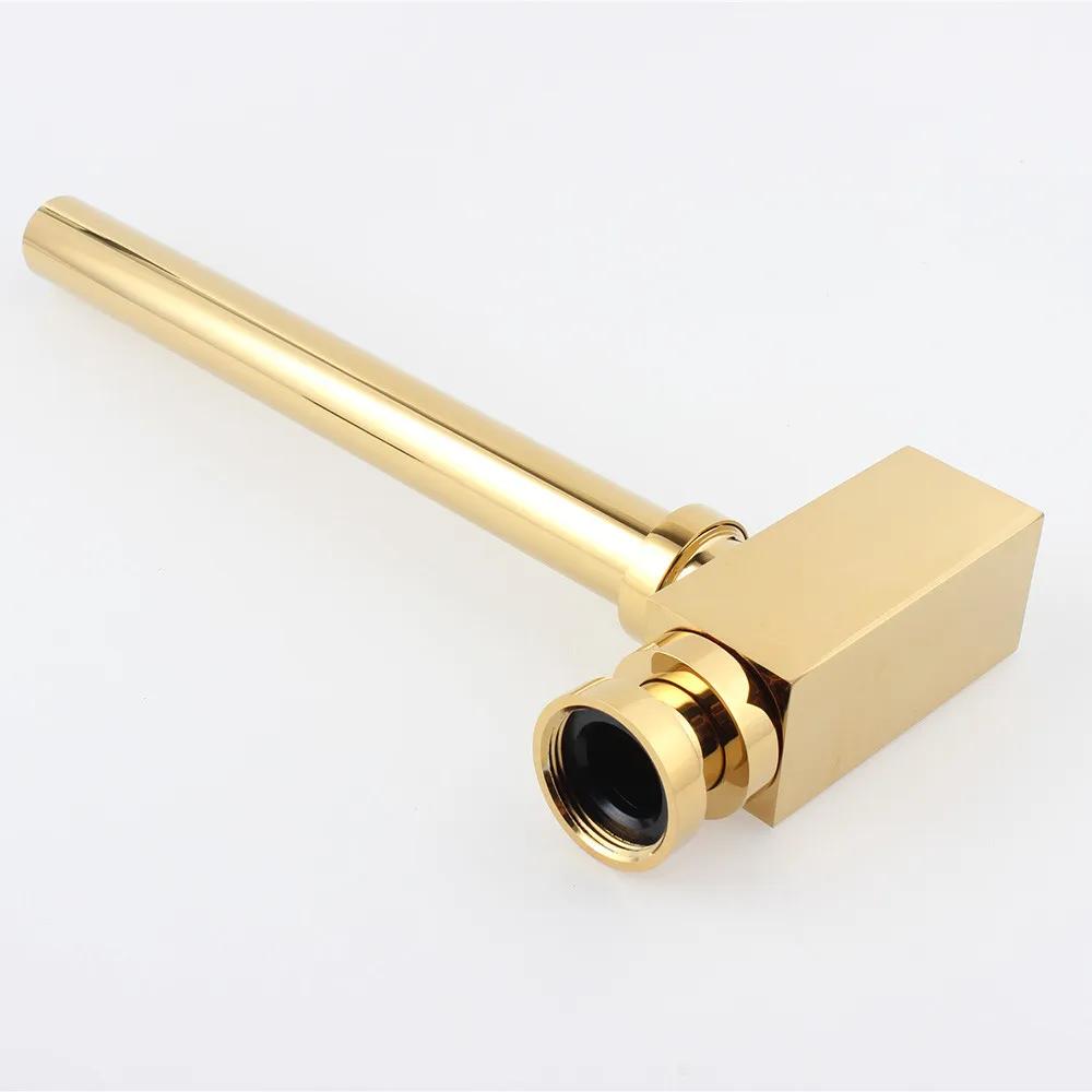 AODEYI Gold Brass Pop-Up Basin Waste Drain, Basin Mixer P-Trap Waste Pipe Into The Wall Drainage Brass Vessel Or Ceramic Sink