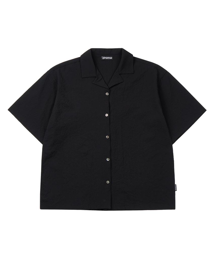 Masateu Gingham Check Open Collar Shirt _ Black