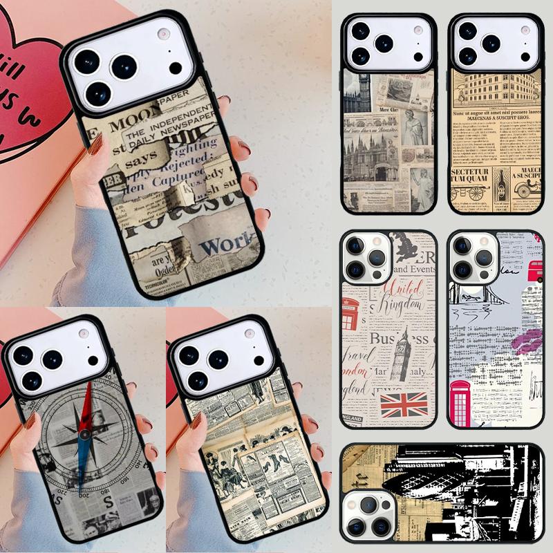 Newspaper with A London Lettering Phone Case For iPhone 17 Air 14 15 13 12 Max Cover For Apple 16e 11 Pro Max Plus Coque