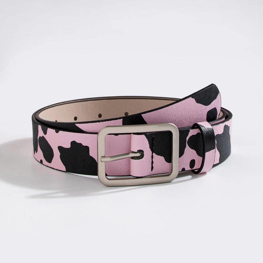 Black & White Cow Print Pony Hair Women's PU Waist Belt with New Date Buckle