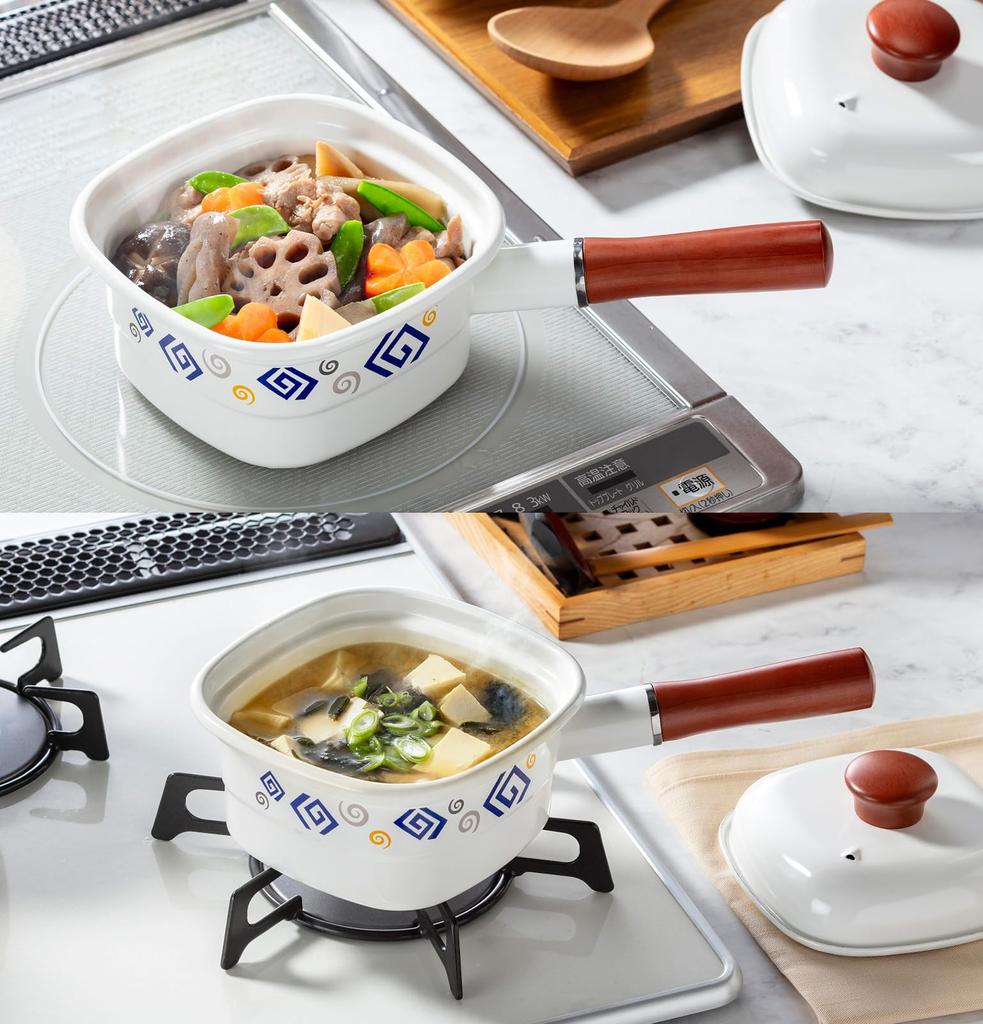 Takagi Metal Square Pot "Mengokochi" Perfect for Instant Noodles, Enamel Tempura, Deep Frying, and Fondue, HS-MG14