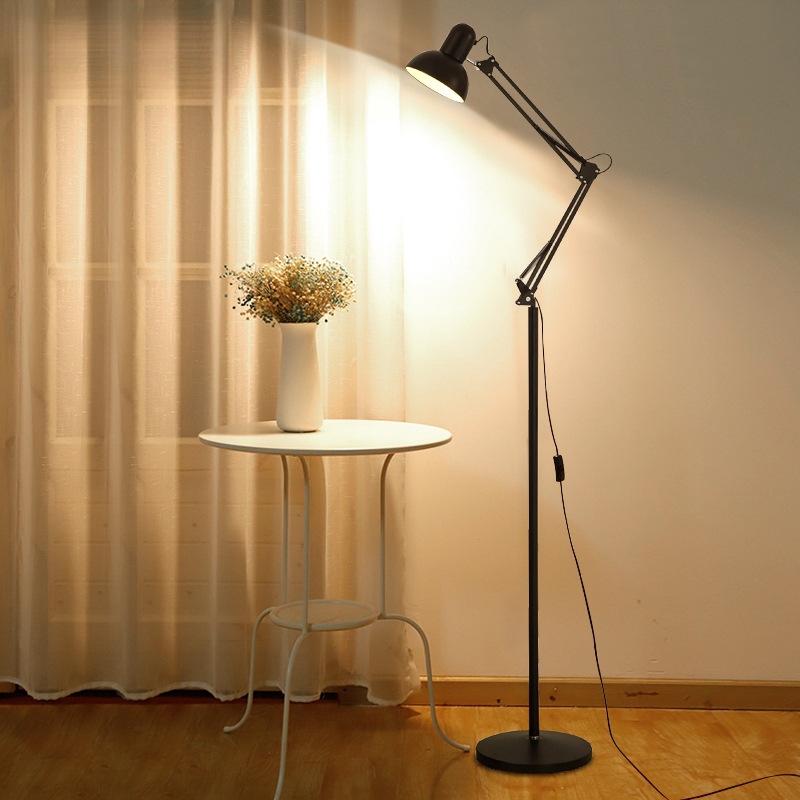 Nordic LED Floor Lamp: Minimalist Long-Arm Design with Remote Control for Living Room, Bedroom, or Study