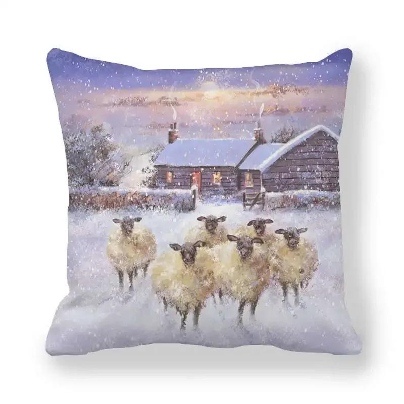New Christmas Cushion Cover Print Robin Bird Pillow Navidad Gift Pillowcase Decoration