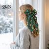 Red And Green Christmas Hair Clips Bows for Women Girls, Snowman Bow Clips, Handmade Elk Printed Bows, Festive Holiday Ribbons with Long Tail,