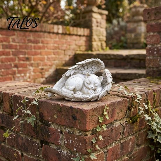 Resin Angel Wing Decor Pet Memorial Statue with Wings, Dog/Cat Durable Miniature Sculpture, Weather Resistant Commemorative Ornament for Outdoor