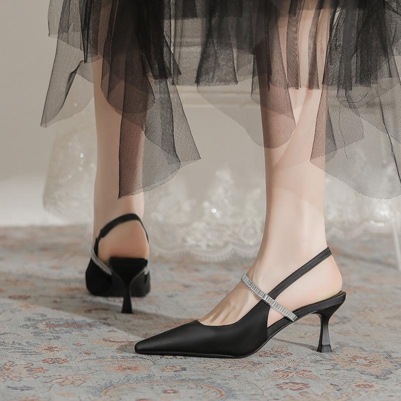 Fashion Sharp pointed slim heel high heels 2025 new summer French fashion versatile rhinestone back air sandals