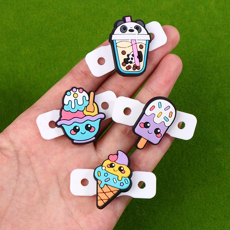 4Pcs Cute Cartoon Cone Milk Tea Ice Cream Dessert Tennis Vibration Dampeners Tennis Racket Anti Vibration Tennis Racquet Damper