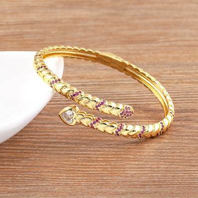 Nidin New Creative Design Snake Shape Shine Zircon Open Bangle Adjustable For Women Female Lucky Bracelet Jewelry New Year Gifts